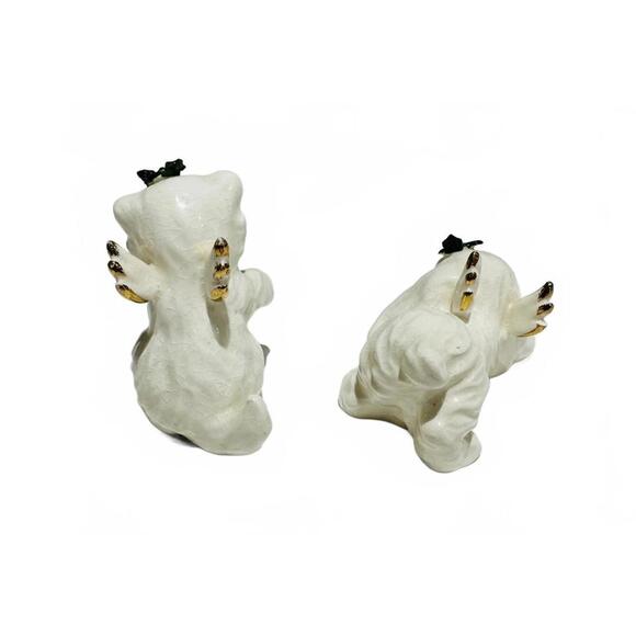 Napco Vintage Ceramic Christmas Dog & Cat Angel Figurines with Gold Accents - Picture 3 of 8